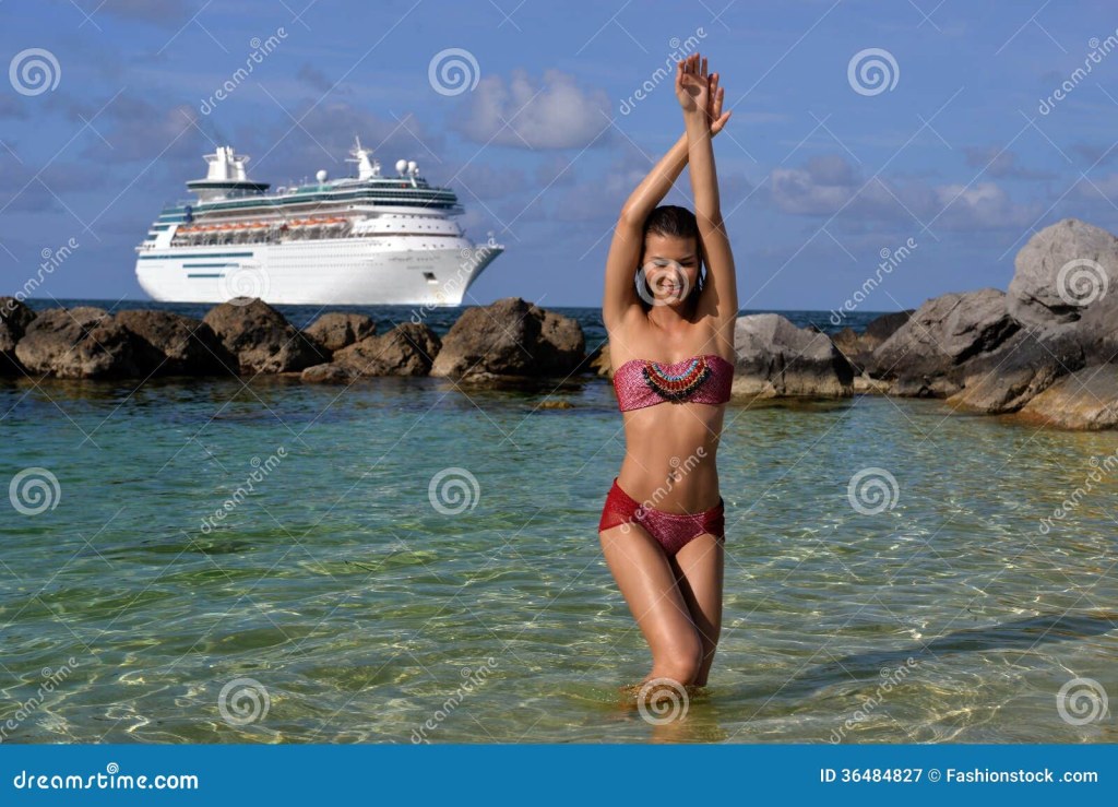 cruise ship bikini - Bikini Model Standing at Shallow Water Stock Image - Image of