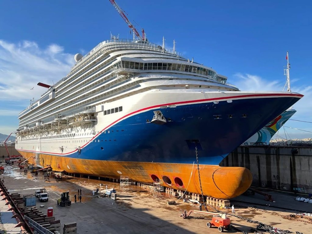 cruise ship in dry dock - Carnival Cruise Ship Receives New Hull Design in Dry Dock