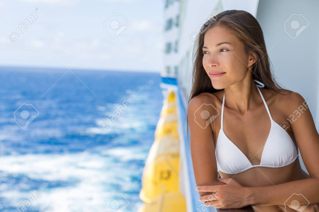 cruise ship bikini - Cruise Ship Vacation Bikini Woman Relaxing On Deck