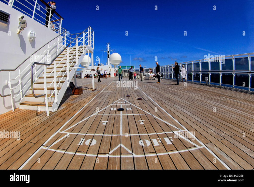 cruise ship shuffleboard - Shuffleboard game on the deck of the cruise ship Queen Mary