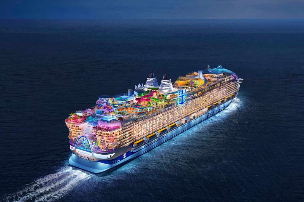 the new icon of the seas will have a foot waterfall the largest waterpark at sea and its own central park